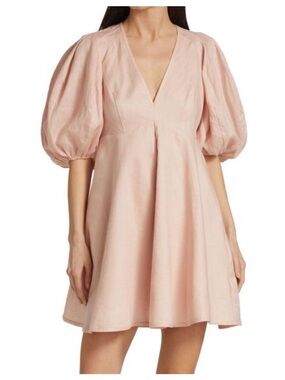 Zimmermann Blush Pink Puff-Sleeve Mini Dress size 3